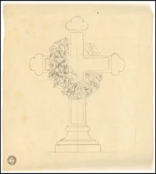 Skizze eines Grabmals für die Familie Karakehia auf dem Friedhof Père Lachaise in Paris